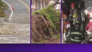 Heavy rain prompts rescue personnel to leap into action to rescue stranded drivers and pedestrians