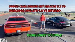 Dodge Challenger SRT HELLCAT 6.2 vs Mercedes AMG GTR 4.0 V8 BiTurbo drag race 1/4 mile 🚦🚗 - 4K UHD