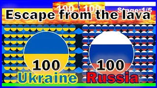 Escape from the lava -100 Ukraine & 100 Russia elimination marble race- in Algodoo | Marble Factory