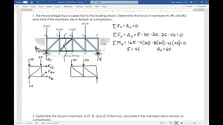 ENGR 220 Truss Analysis Method of Sections Example 1