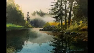 Watercolor painting tutorial - Foggy Lake