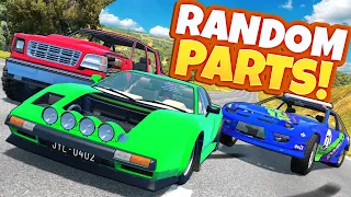 Racing RANDOM PARTS Cars on a NEW Mountain in BeamNG Drive Mods!