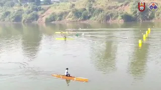 Players take part in the canoeing event at the Maharashtra State Olympic Games 2023.