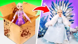Rich VS Broke Princess Elsa Doll ❄️👑 Extreme Doll Makeover Crafts