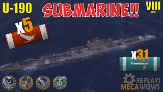 SUBMARINE U-190 5 Kills & 165k Damage | World of Warships Gameplay