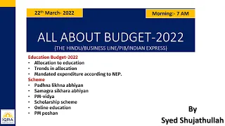 BUDGET-2022 -PART - 4 - EDUCATION BUDGET - IQRA IAS -UPSC/IAS