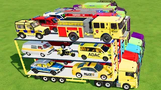 LOAD & TRANSPORT CARS, AMBULANCE, POLICE CARS, FIRE TRUCK, BUS, JEEP, MOTORBIKE-Farming Simulator 22