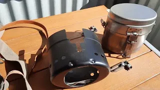 Swedish Army M40 cookset and stove and M39 Gas Mask Bag