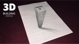 How to draw 3D building on line paper || 3D Drawing Trick Art On Paper