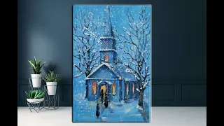 Falling Snow / Easy Acrylic painting for beginners / STEP by STEP /MariArtHome