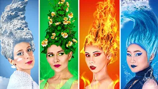 Feuer-Mädchen, Wasser-Mädchen, Luft-Mädchen und Erd-Mädchen / Vier Elemente Beauty Hacks!