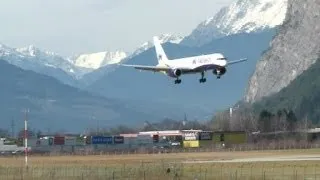 Monarch B757-200 spectacular valley landing & take-off @ Innsbruck - 18/01/2014