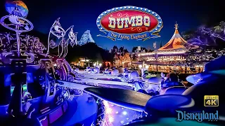 Dumbo the Flying Elephant at Night On Ride Low Light 4K POV with Queue Disneyland 2023 09 28