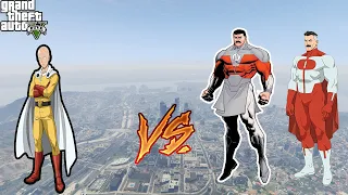 GTA 5 -Saitama (One Punch Man) vs Grand Regent Thragg and Omni-Man SUPERHERO BATTLE