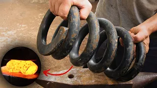 Forging a knife with steel spring... Brut Forge Integral Knife!