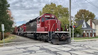 Rock Train With Storage Cars Passes Behind Abandoned Church!  Soybean Harvest, Both Sides Of Train