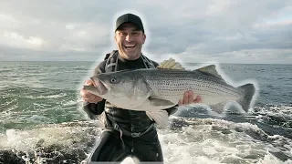 Huge Striped Bass From the Rocks - Chasing Monsters