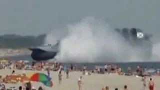 Massive hovercraft lands on beach