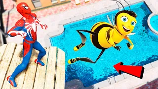 GTA 5 Water Ragdolls Spiderman vs Bees Jumps/Fails #119 (Euphoria physics Funny Moments)