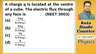 A charge q is located at the center of a cube. The electric flux through any face is