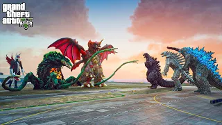 Godzilla, Mechagodzilla and Shin Godzilla vs Destroyah Team - GTA V Mods