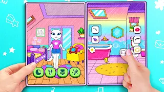 Paper Dolls Quiet Book - My Talking Angela in Quiet Book 😍 Pink Kitty House Decor | WOA Doll Channel