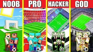 Minecraft Battle: FOOTBALL STADIUM BUILD CHALLENGE - NOOB vs PRO vs HACKER vs GOD / Animation HOUSE