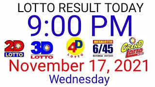 PCSO LOTTO RESULT November 17, 2021 9PM DRAW 2D 3D 4D 6/45 6/55