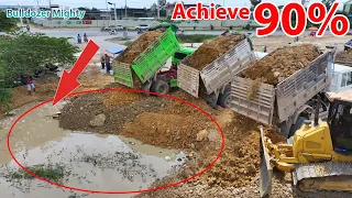 EP 19| DR51PX KOMATSU Bulldozer Push Soil & Stone Into Water,  Dump Truck Unloading