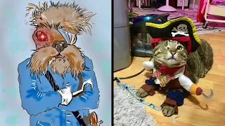 Funny cats and dogs | funny animals 😂Puss in Boots - The Pirate Cat | art