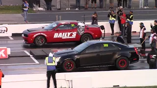 Cadillac CTS-V vs Hellcat, Supercharged Challenger, CTS-V and Dodge Demon - Heads Up Drag Races