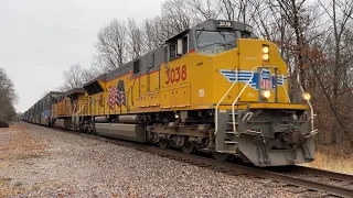 UP 3038, an EMD SD70ACe-T4 leads UP IYCMX in Benton, IL - December 11, 2022