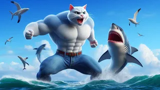 Daddy Fights Shark to Save a Kitten 🐈👊🦈#cat #cutecat #aicat