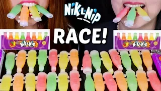 NIK-L-NIPS RACE EATING MUKBANG (CANDY MINI WAX BOTTLE DRINKS) | Kim&Liz Too