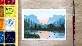 Mountain Landscape Real Time Gouache Tutorial w/ HIMI GOUACHE