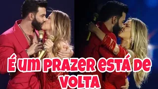 Gusttavo Lima troca beijos com Andressa Suita em show de aniversário