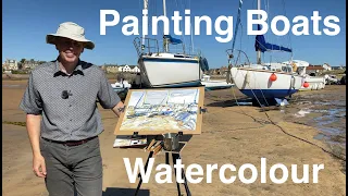 Painting Boats at Low Tide in Watercolour at Elie, Scotland