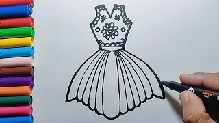 How to draw Dress Drawing, Painting & Coloring For kids & Toddlers | Easy step by step Dress 👗