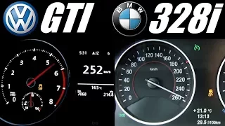 Which is the best TURBO 4 cylinders? Golf GTI (220HP) vs BMW 328i (245HP) 0-250 km/h 👌