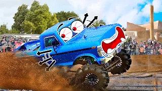 Monster Truck Crashes | Monster Trucks Mud Battle | Lucky Doodles