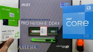 intel Core i3 12100 msi PRO H610M E DDR4 WD Green NVMe SSD E Supercase SLIM Desktop PC Build