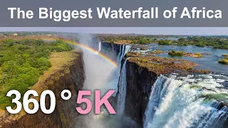 360 video, Victoria Falls. The Biggest Waterfall of Africa. 5K aerial video in English