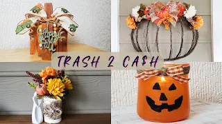 FOUR QUICK & EASY TRASH 2 CASH DIY  | Dollar Tree Pumpkin Wreath Form Idea | Fall Home Decor 2 Sale