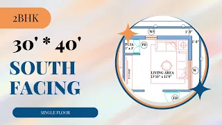 30x40 South Facing || 2BHK || Single Floor plan || 1200SqFt House Design