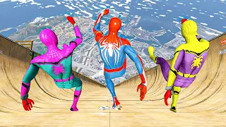 Team Spiderman vs Longest Ramp in GTA 5 - Jumping from Highest in GTA 5  (Spiderman Gameplay)