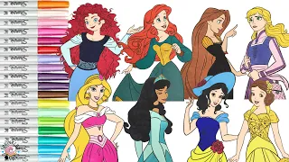 Disney Princess Coloring Book Compilation Color Swap Rapunzel Anna Tiana Aurora Jasmine Belle Merida