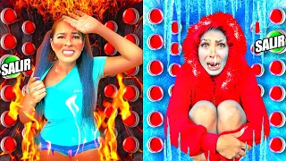 CAJA PEQUEÑA VS GIGANTE CON 100 BOTONES MISTERIOSOS CALIENTE VS FRÍO 🥵🥶| Karla Bustillos