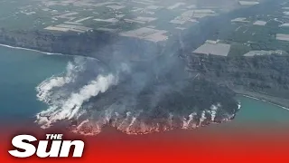 Drone video of La Palma volcano erupting to form new headlands