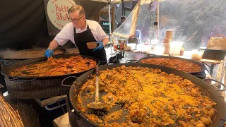 Big Spanish Seafood Paella and Noodles Cooked by a Spaniard from Valencia. London Street Food