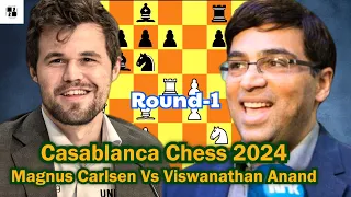 Magnus Carlsen's Jaw-Dropping Victory Against Viswanathan Anand in Casablanca Chess 2024 Round 1 🔥🎖️